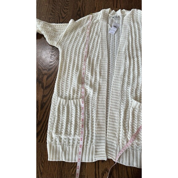 American Eagle Medium Chunky Knit Open front Cardigan Sweater Cream NWT Flawed - Picture 9 of 9